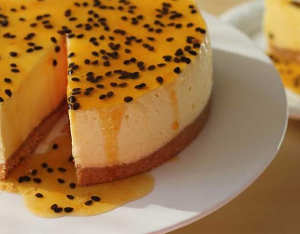 Mango Cheesecake with Passionfruit Sauce